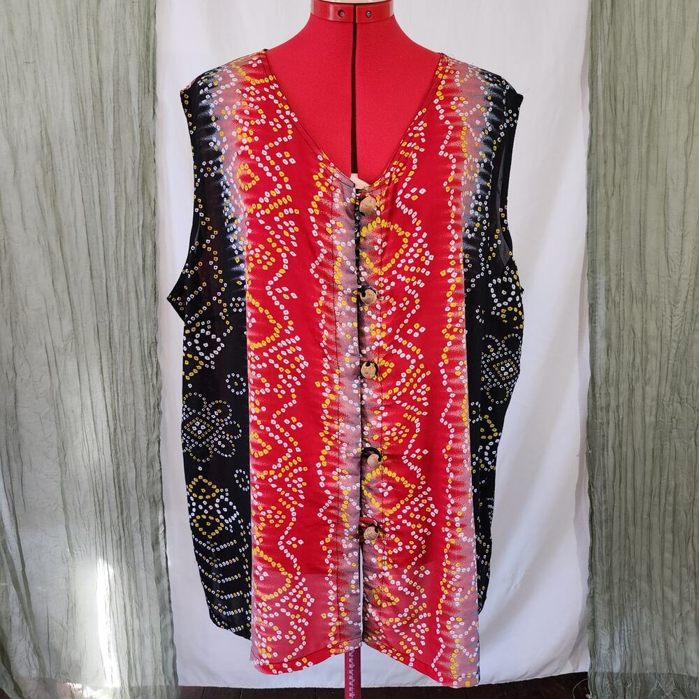 Silhouettes Red Black Sleeveless  Silky  Button Tunic Blouse Size 3X